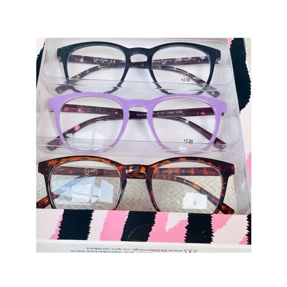 NWT 3 Pack 2.00 Jessica Simpson  Premium Eye Reading Glasses Black,Purple, Brown